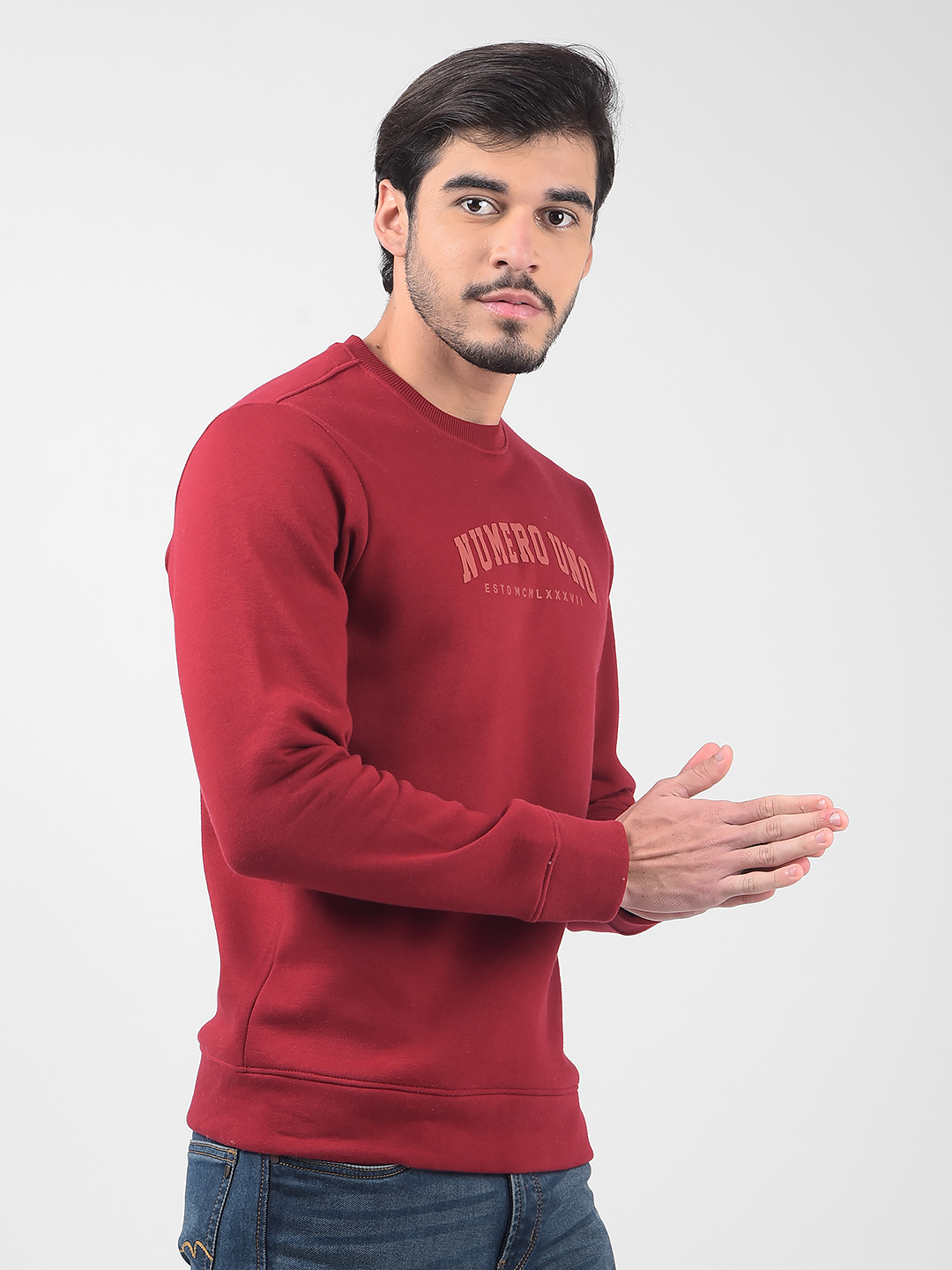 Numero Uno Men Typography Red Sweat Shirt